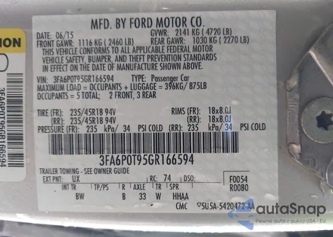 2016 Ford Fusion Se z USA, uszkodzony, nr VIN 3FA6P0T95GR166594